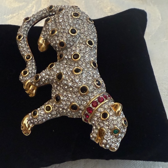 SIGNED SWAROVSKI PAVE' CRYSTAL GOLD LEOPARD PIN ~BROOCH RETIRED RARE - Picture 4 of 7